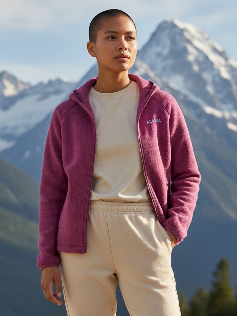 Alaska Unisex Pink Fuchsia‎ Hooded Outdoors Sweatshirt Size Small NWT